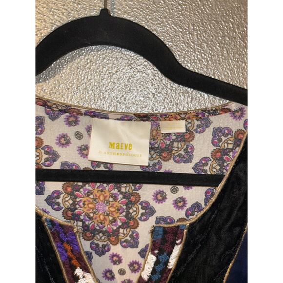 Anthropologie Maeve Boho CottageCore Grunge Hippie Velvet Blue Red Peasant Dress - Picture 5 of 11